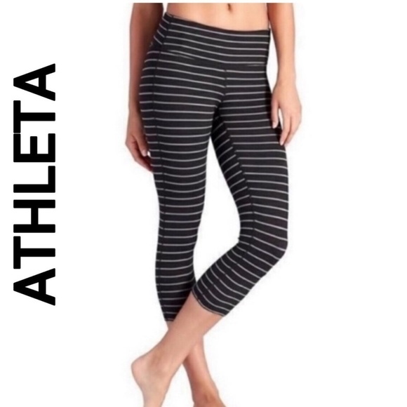 Athleta Pants - Athleta Chaturanga Stripe crop Xs black & gray B32
